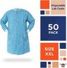 Disposable Lab Coats in Bulk. Pack of 50 Medical Blue Work Gowns XX-Large. SMS 50 gsm Protective Cl