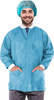 Disposable Lab Jackets; 30" Long. Pack of 100 Blue Hip-Length Work Gowns Medium. SMS 50 gsm Shirts 