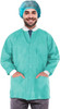 Disposable Lab Jackets; 29" Long. Pack of 10 Teal Hip-Length Work Gowns Small. SMS 50 gsm Shirts wi
