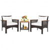 3 Pieces Patio Rattan Furniture Set with Acacia Wood Tabletop