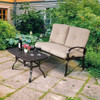 2 Pieces Patio Outdoor Cushioned Coffee Table Seat-Beige