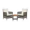3 Pieces Patio Rattan Furniture Set with Cushioned Sofas and Wood Table Top-White
