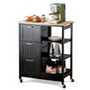 Kitchen Island Cart on Wheels with Rubber Wood Top and 3 Drawersand Removable Tray-Gray