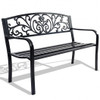 50 Inch Patio Park Steel Frame Cast Iron Backrest Bench Porch Chair