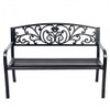 50 Inch Patio Park Steel Frame Cast Iron Backrest Bench Porch Chair