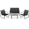 4 Pieces Outdoor Conversation Set with Tempered Glass Coffee Table-Black