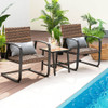 3 Pieces Patio Rattan Conversation Set with Lumbar Pillows