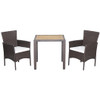 3 Pieces Patio Wicker Furniture Set wih Acacia Wood Table Top and Chair Cushiones