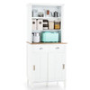 Freestanding Kitchen Pantry with Hutch Sliding Door and Drawer-White