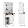 Freestanding Kitchen Pantry with Hutch Sliding Door and Drawer-White