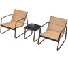 3 Pieces Patio Conversation Set with Breathable Fabric and Tabletop-Brown