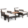 5 Pieces Patio Rattan Furniture Set with Acacia Wood Table