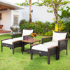 5 Pieces Patio Rattan Furniture Set with Acacia Wood Table