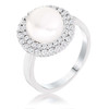 Rhodium Plated Double Halo Ethereal Pearl Cocktail Ring