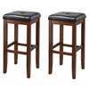 Set of 2 Vintage Mahogany Stools with Black Upholstered Seat