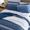 Full/Queen Size Coastal Blue Stripe Reversible Cotton Quilt Set