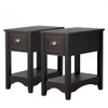 Set of 2 Contemporary Side End Table with Drawer-Walnut