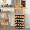 20-Bottle Freestanding Bamboo Wine Rack Cabinet with Display Shelf and Glass Hanger-Natural