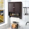 2-Doors Bathroom Wall-Mounted Medicine Cabinet with Towel Bar-Brown