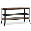 3-tier Console Table TV Stand with Mesh Storage Shelf-Rustic Brown