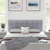 Linen Upholstered Headboard with Solid Rubber Wood Legs-Gray