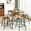 5 Pieces Bar Table Set with 4 Counter Height Backless Stools-Rustic Brown