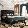 Queen Black Faux Leather Upholstered Platform Bed with Button-Tufted Headboard