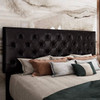 Queen Black Faux Leather Upholstered Platform Bed with Button-Tufted Headboard