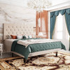 Full Size Beige Linen Upholstered Platform Bed with Button-Tufted Headboard