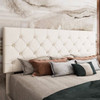 Queen White Faux Leather Upholstered Platform Bed with Button-Tufted Headboard