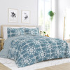 King size 3-Piece Blue and White Reversible Floral Striped Comforter Set