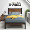 Twin Metal Platform Bed Frame with Bamboo Wood Slatted Headboard and Footboard