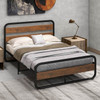 Full Industrial Wood and Metal Tube Platform Bed with Headboard and Footboard