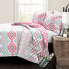 Full/Queen Southwest Style Polyester Pink Blue Striped Reversible Quilt Set