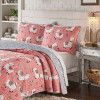 King Size Pink Blue Reversible Floral Llama 100-Percent Cotton Quilt Set