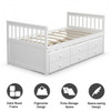 Twin Captain's Bed with Trundle and 3 Storage Drawers-White