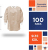 EZGOODZ Disposable Lab Jackets; 33" Long. Pack of 100 Tan Hip-Length Work Gowns XX-Large. SMS 50 gs