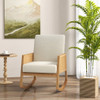 Rocking Chair with Rattan Armrests and Upholstered Cushion-Beige