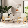 Rocking Chair with Rattan Armrests and Upholstered Cushion-Beige