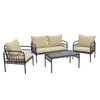 4 Pieces Outdoor Wicker Conversation Bistro Set with Soft Cushions and Tempered Glass Coffee Table-