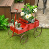 Wooden Wagon Plant Bed with Metal Wheels for Garden Yard Patio-Blue