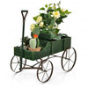 Wooden Wagon Plant Bed with Metal Wheels for Garden Yard Patio-Blue