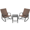 3 Pieces Patio Rattan Rocking Furniture Set-Brown