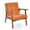 Mid Century Modern Accent Chair with Solid Rubber Wood Frame and Leather Cover-Brown