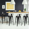30 Inch Set of 4 Metal Counter Height Barstools with Low Back and Rubber Feet-Gun