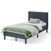 Twin Size Grey Upholstered Button Tufted Headboard Platform Bed