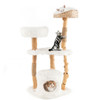 Solid Wood Cat Tower with Top Cattail Basket Cat Bed for Indoor Cats-White