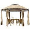 Circular Dome Hexagon Gazebo Canopy with Polyester Privacy Curtain in Brown