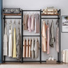 Black Metal Garment Rack with 4 Clothes Hanging Rods and 2 Wood Storage Shelves