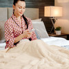 Heated Electric Sherpa Throw Blanket in Beige/White